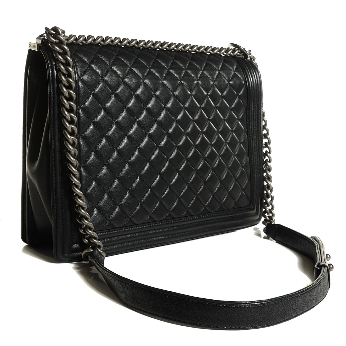 Calfskin Quilted Large Boy Flap Black