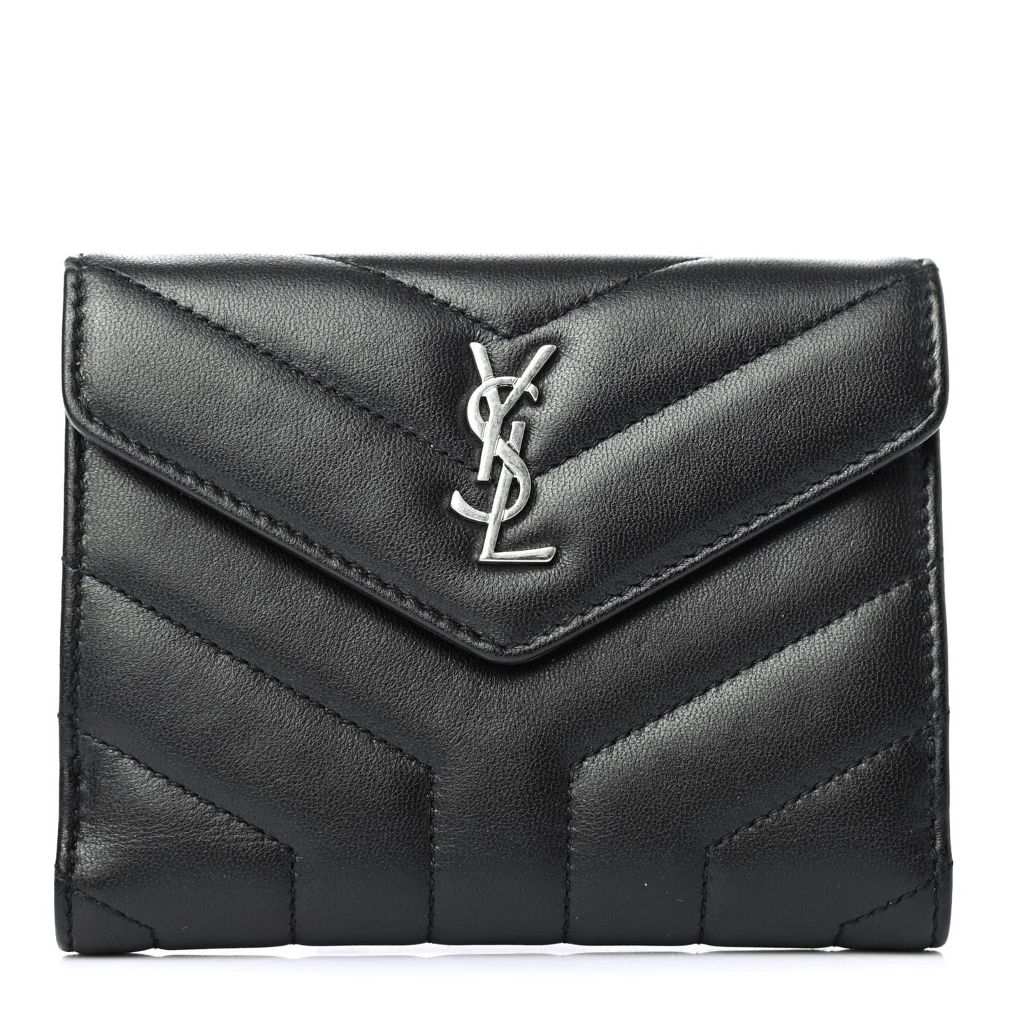 Lambskin Y Quilted Monogram Compact Loulou Wallet Black