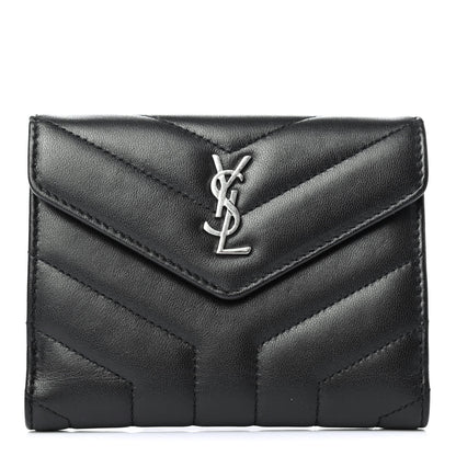 Saint Laurent Lambskin Y Quilted Monogram Compact Loulou Wallet Black 1 of 4