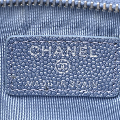 Chanel Caviar Chevron Quilted Small Vintage Mademoiselle Cosmetic Case Blue 6 of 7
