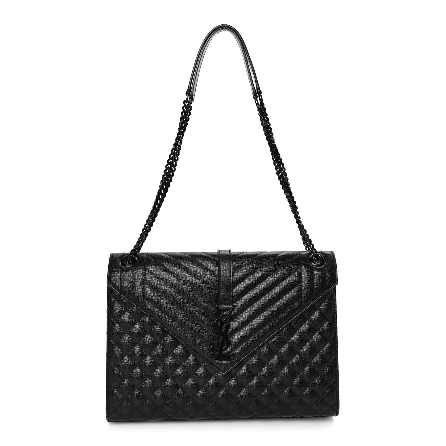 Grain De Poudre Textured Mixed Matelasse Large Triquilt Monogram Monochrome Satchel Black