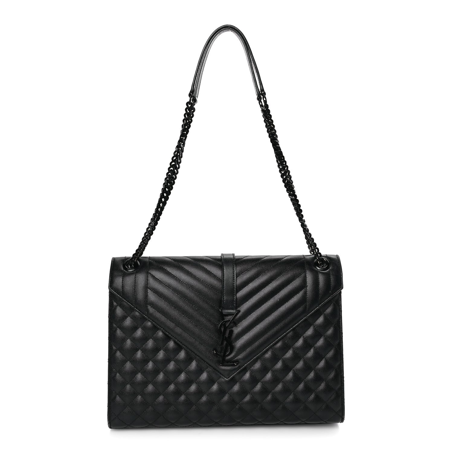 Saint Laurent Grain De Poudre Textured Mixed Matelasse Large Triquilt Monogram Monochrome Satchel Black 1 of 7