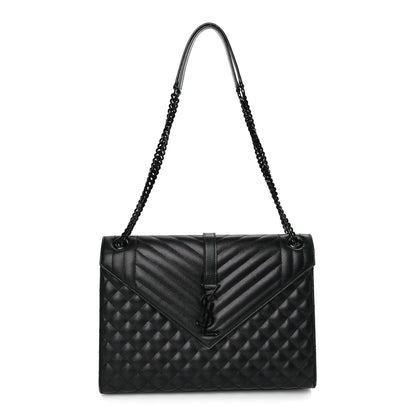 Saint Laurent Grain De Poudre Textured Mixed Matelasse Large Triquilt Monogram Monochrome Satchel Black 1 of 7