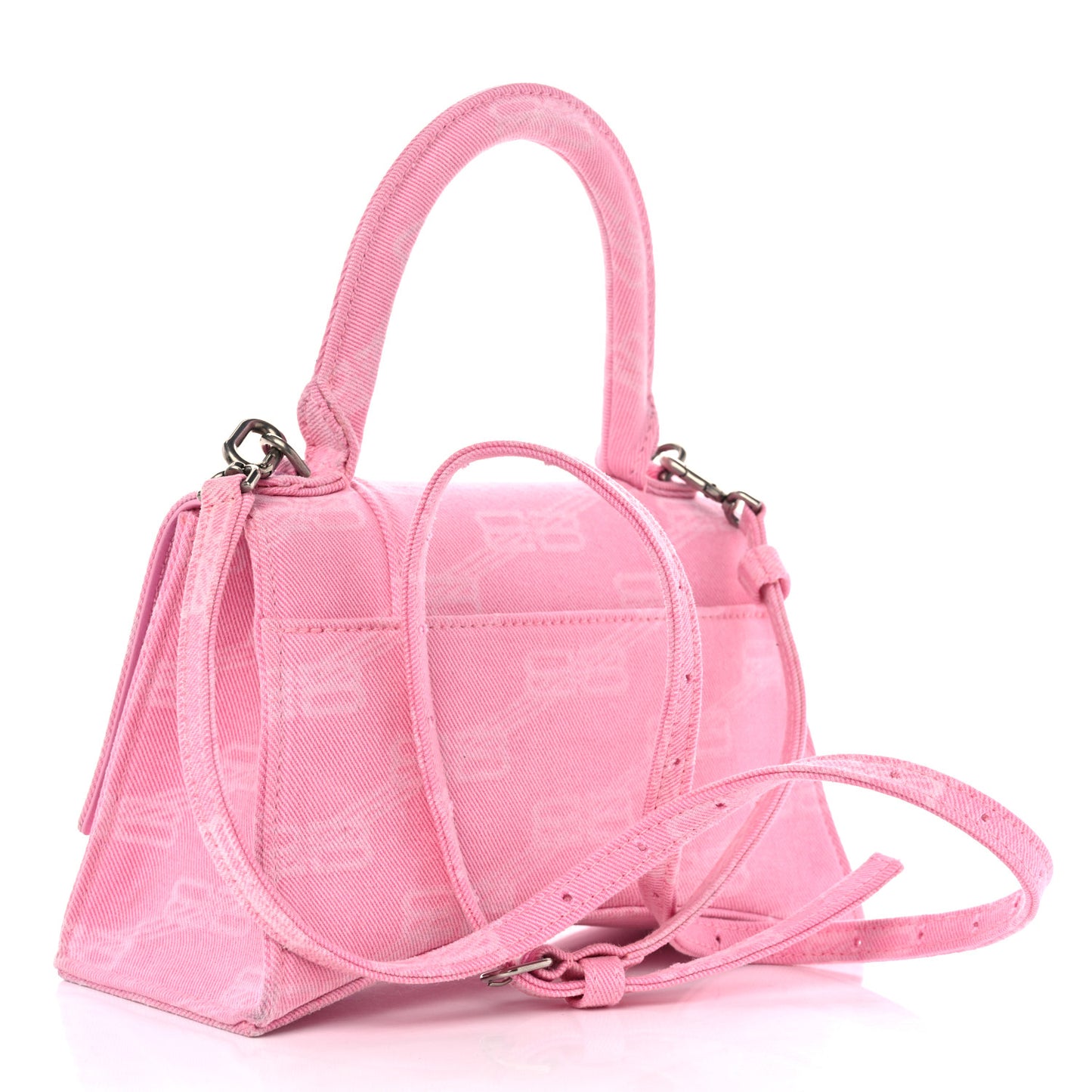 Washed Denim BB Monogram Hourglass Top Handle Bag Small Pink