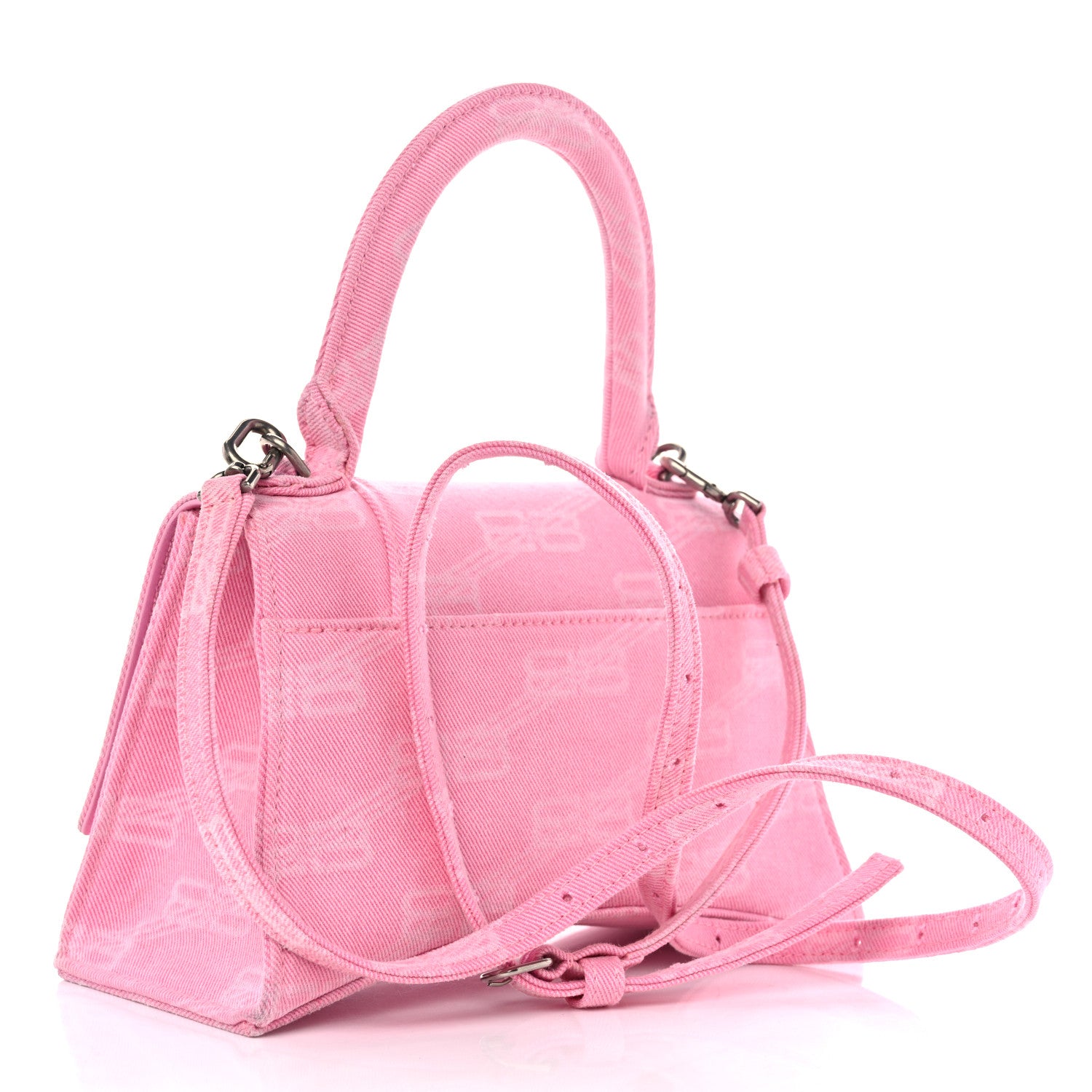 Balenciaga Washed Denim BB Monogram Hourglass Top Handle Bag Small Pink 3 of 10