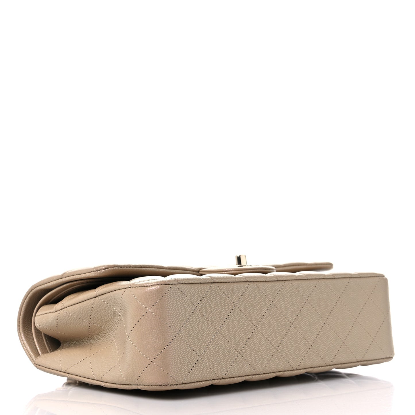 Iridescent Caviar Quilted Medium Double Flap Dark Beige