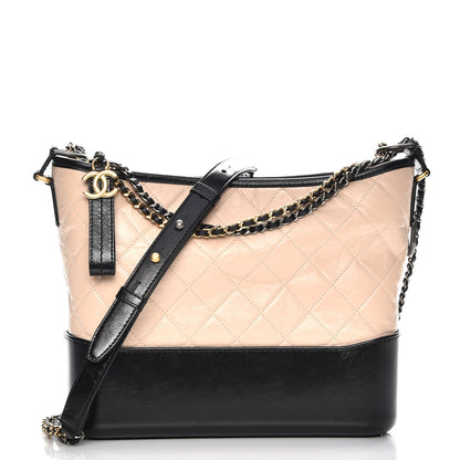 Chanel Aged Calfskin Quilted Medium Gabrielle Hobo Beige Black 1 of 8