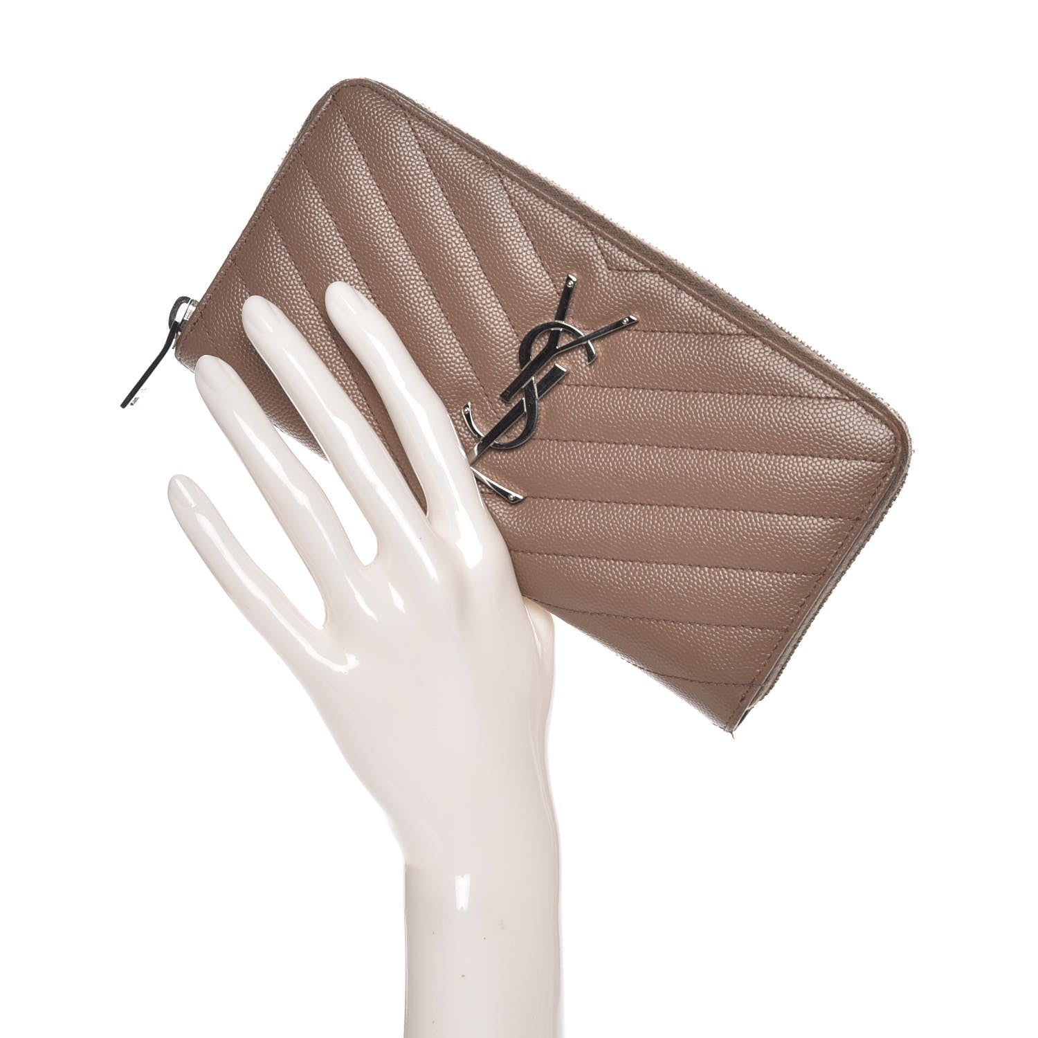 Saint Laurent Grain De Poudre Matelasse Chevron Monogram Zip Around Wallet Pale Blush 2 of 6
