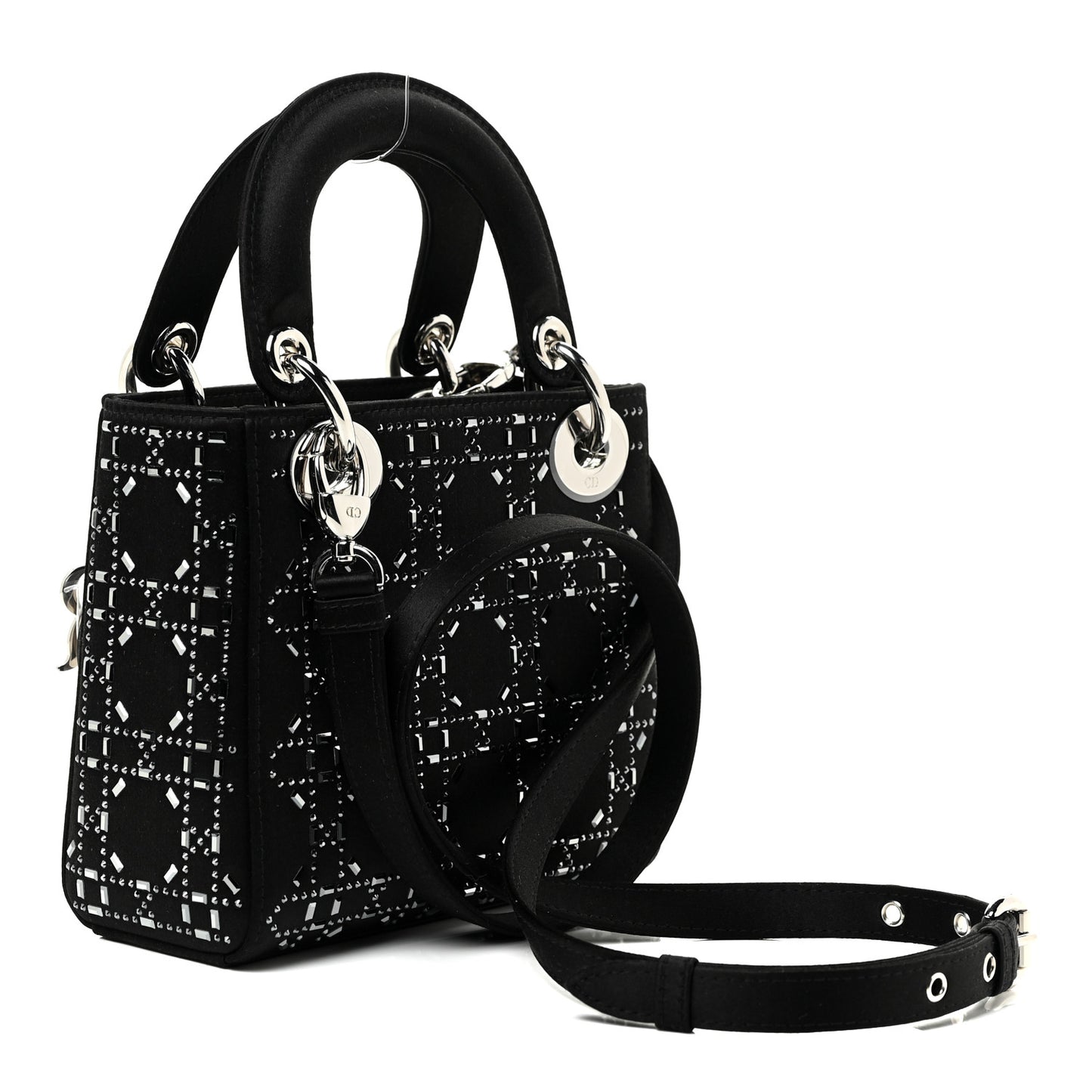 Satin Crystal Cannage Mini Lady Dior Black