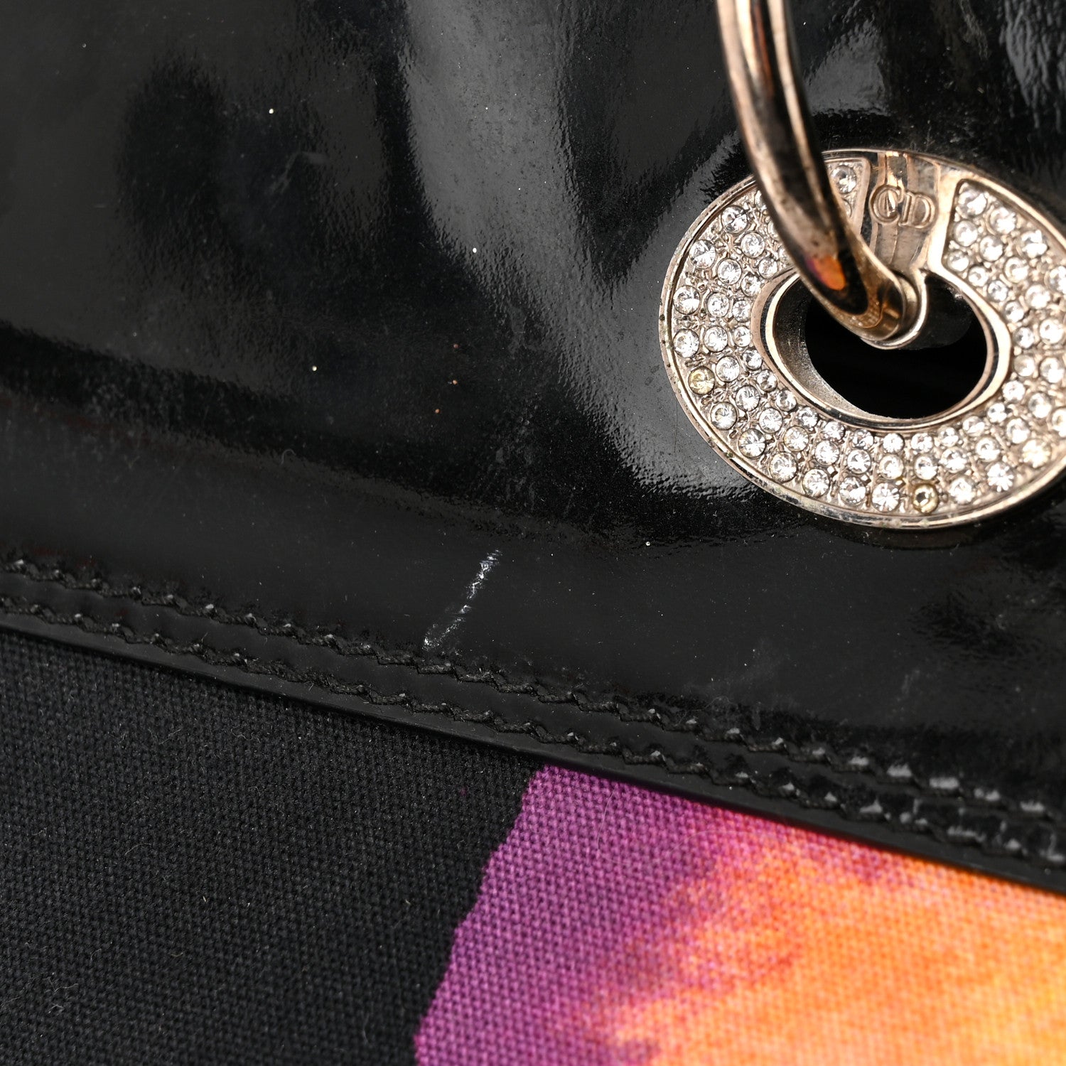 Christian Dior Patent Crystal Embellished Canvas Lips Print Tote Black Multicolor 24 of 26