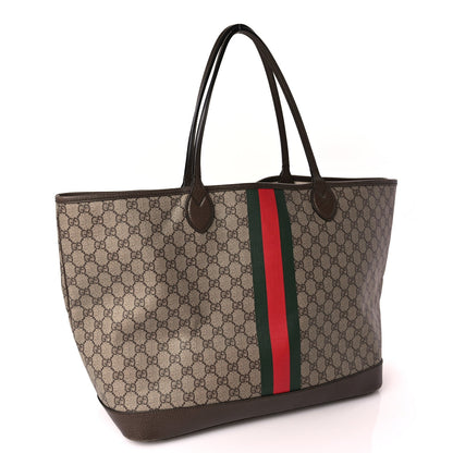 Gucci GG Supreme Monogram Textured Dollar Calfskin Web Large Ophidia Tote Beige Ebony New Acero 3 of 10