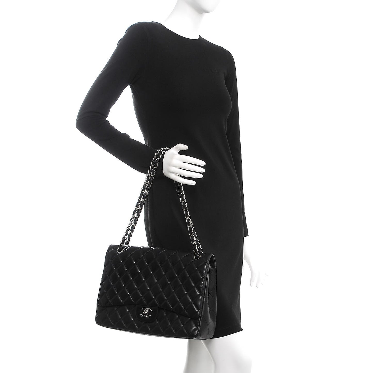 Lambskin Quilted Maxi Single Flap Black