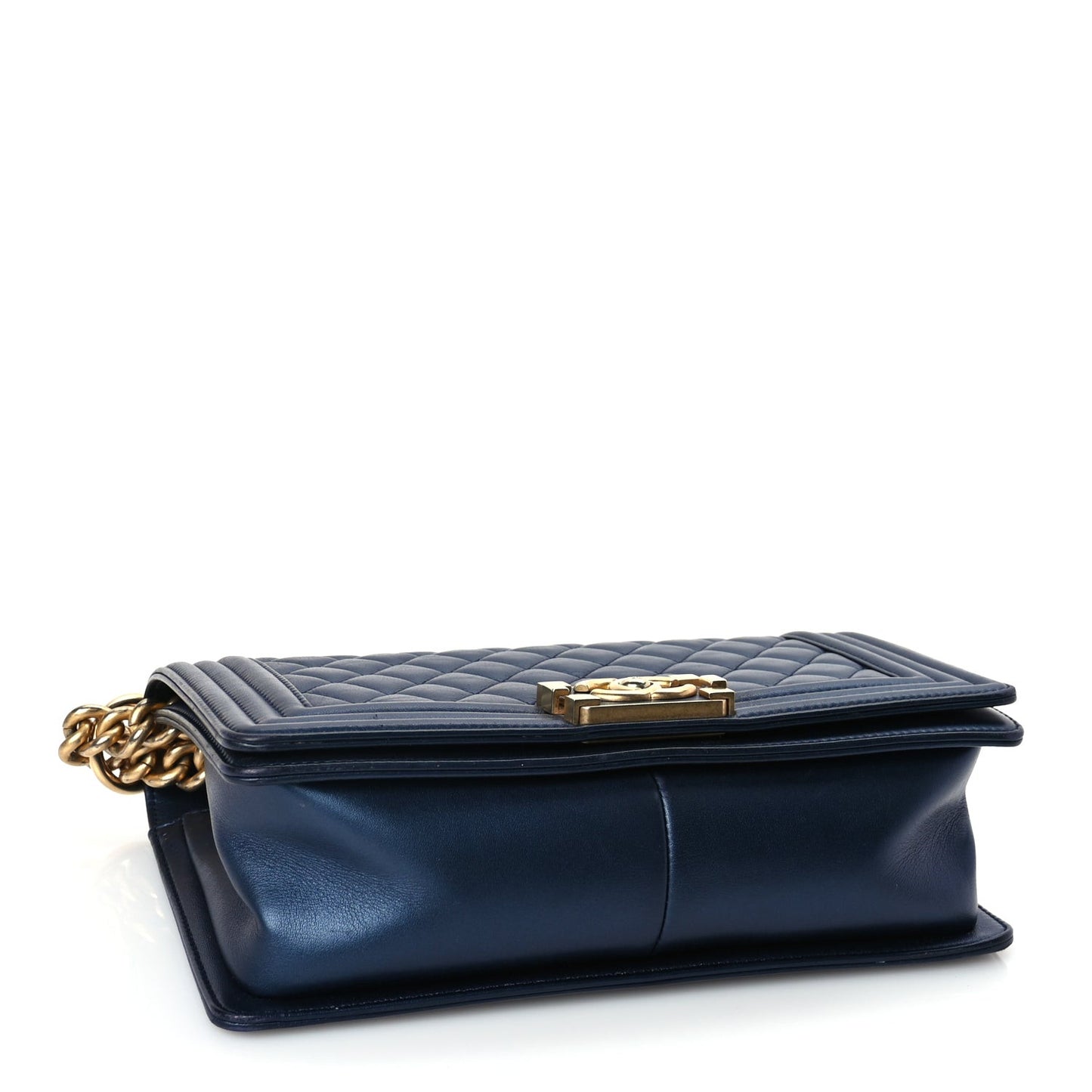 Metallic Calfskin Quilted Medium Boy Flap Navy Blue