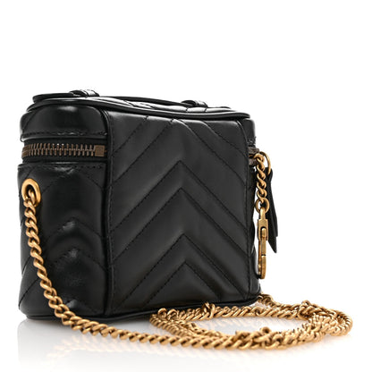 Gucci Calfskin Matelasse Chevron Mini GG Marmont Top Handle Bag Black 3 of 7