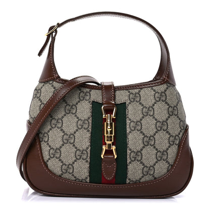 Gucci GG Supreme Monogram Azalea Calfskin Web Mini Jackie 1961 Hobo Beige Ebony Brown Sugar 1 of 8