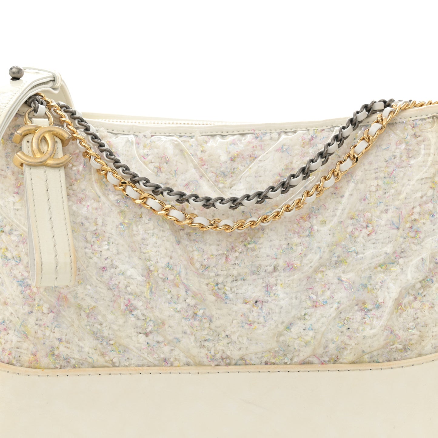 Tweed PVC Patent Chevron Quilted Medium Gabrielle Hobo White