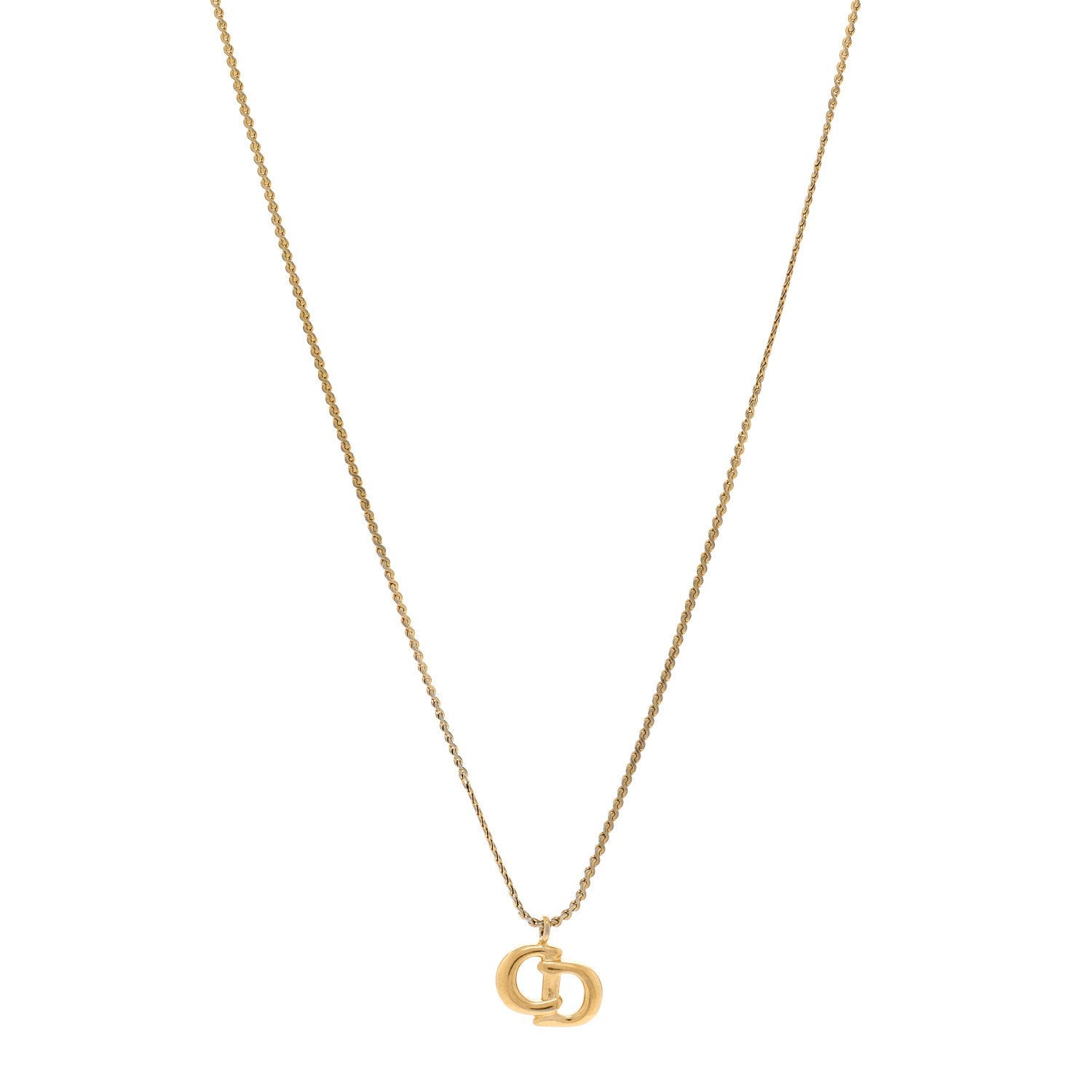 Christian Dior Metal Crystal CD Logo Pendant Necklace Gold 1 of 5