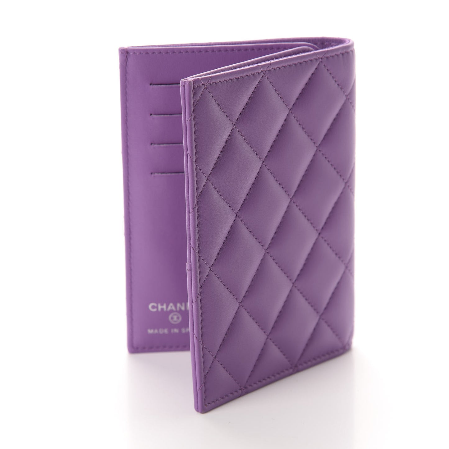 Lambskin Quilted Passport Holder Purple