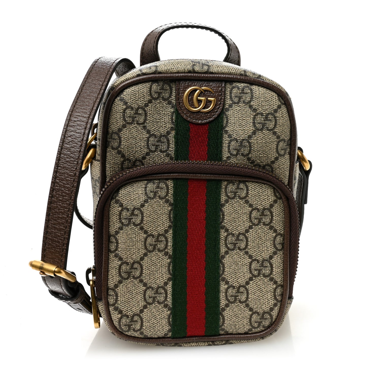 GG Supreme Monogram Web Mini Ophidia Double Zip Messenger Bag Beige New Acero