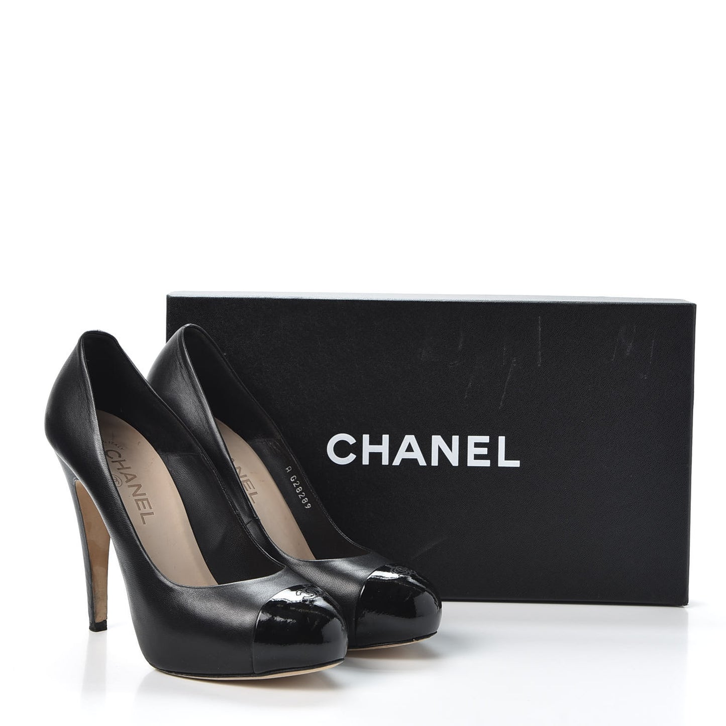 Lambskin Patent Cap Toe CC Pumps 38.5 Black