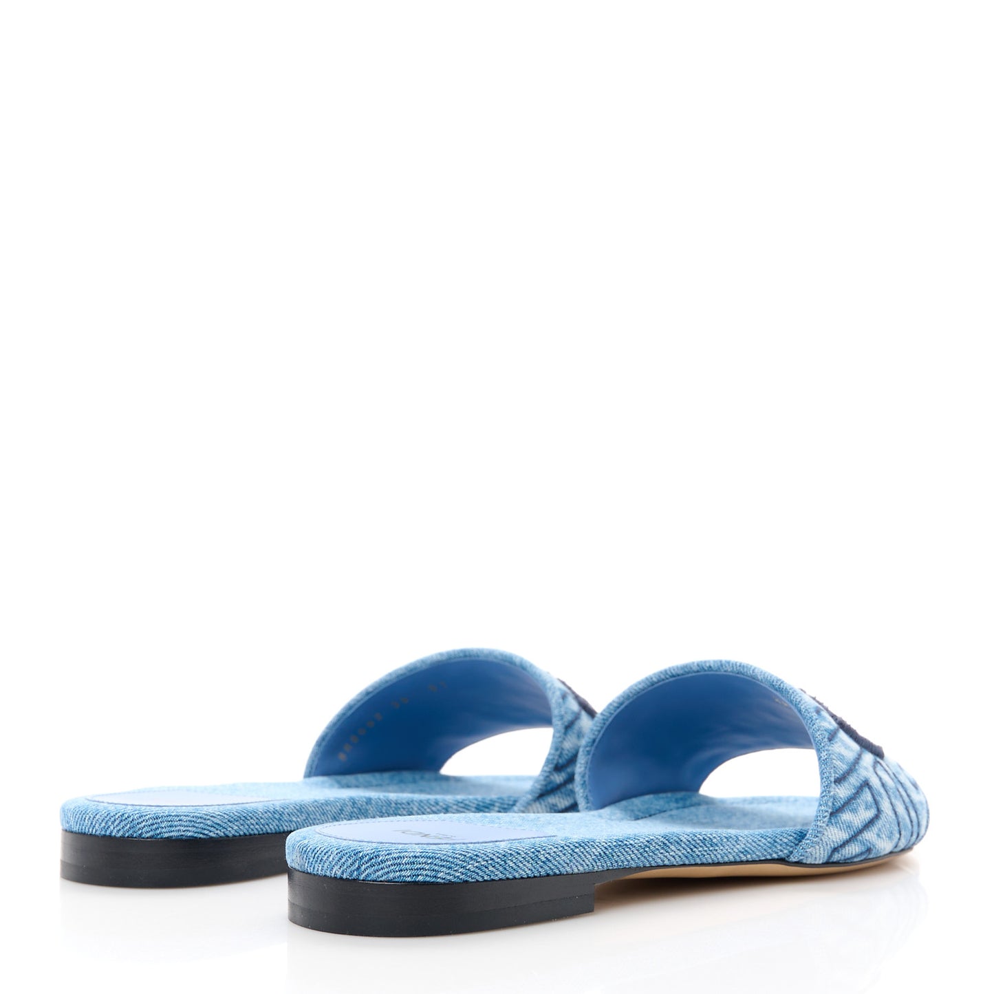 Denim Print Logo Flat Slide Sandals 39 Navy Blue
