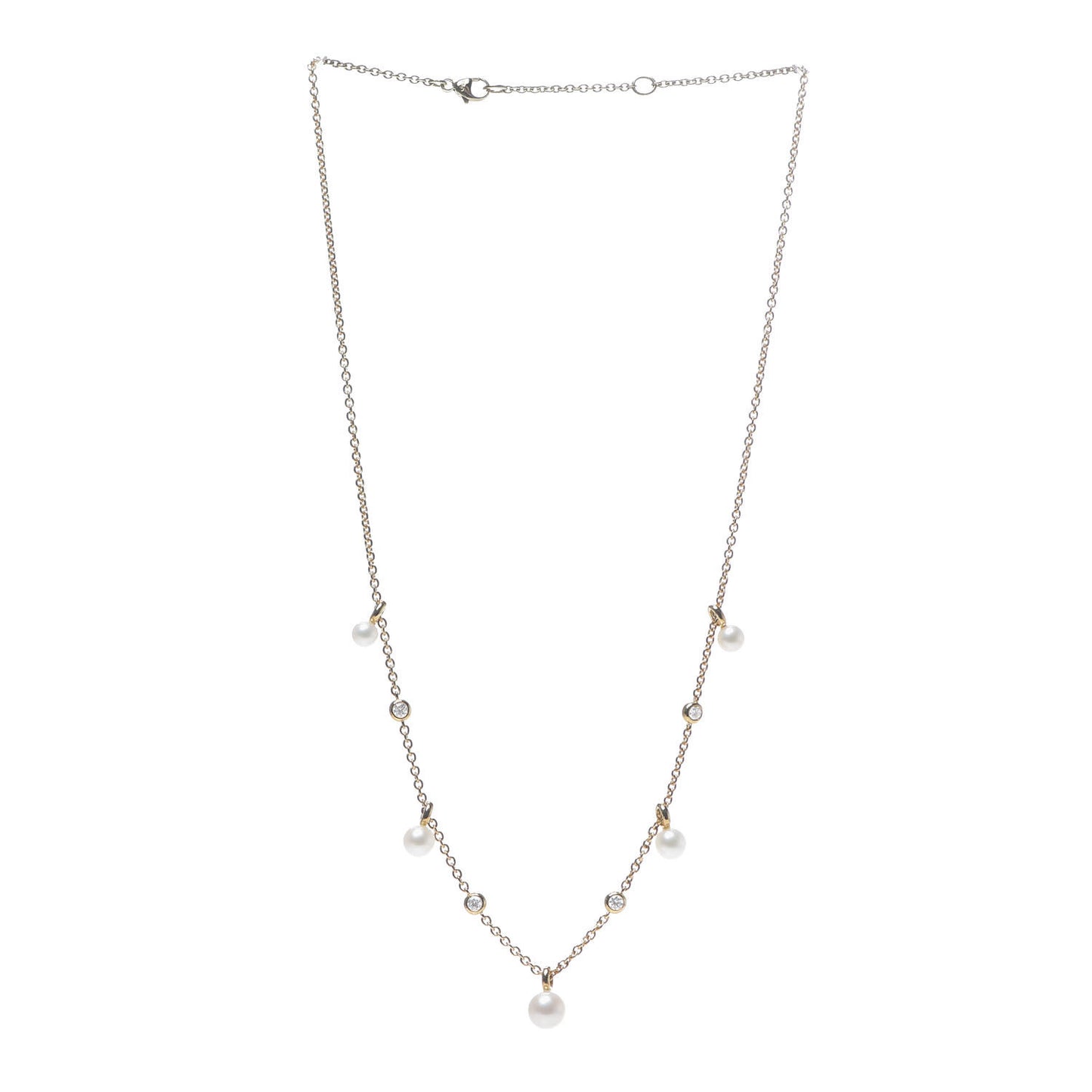 18K Yellow Gold Pearl Diamond Petite Perle Fringe Necklace