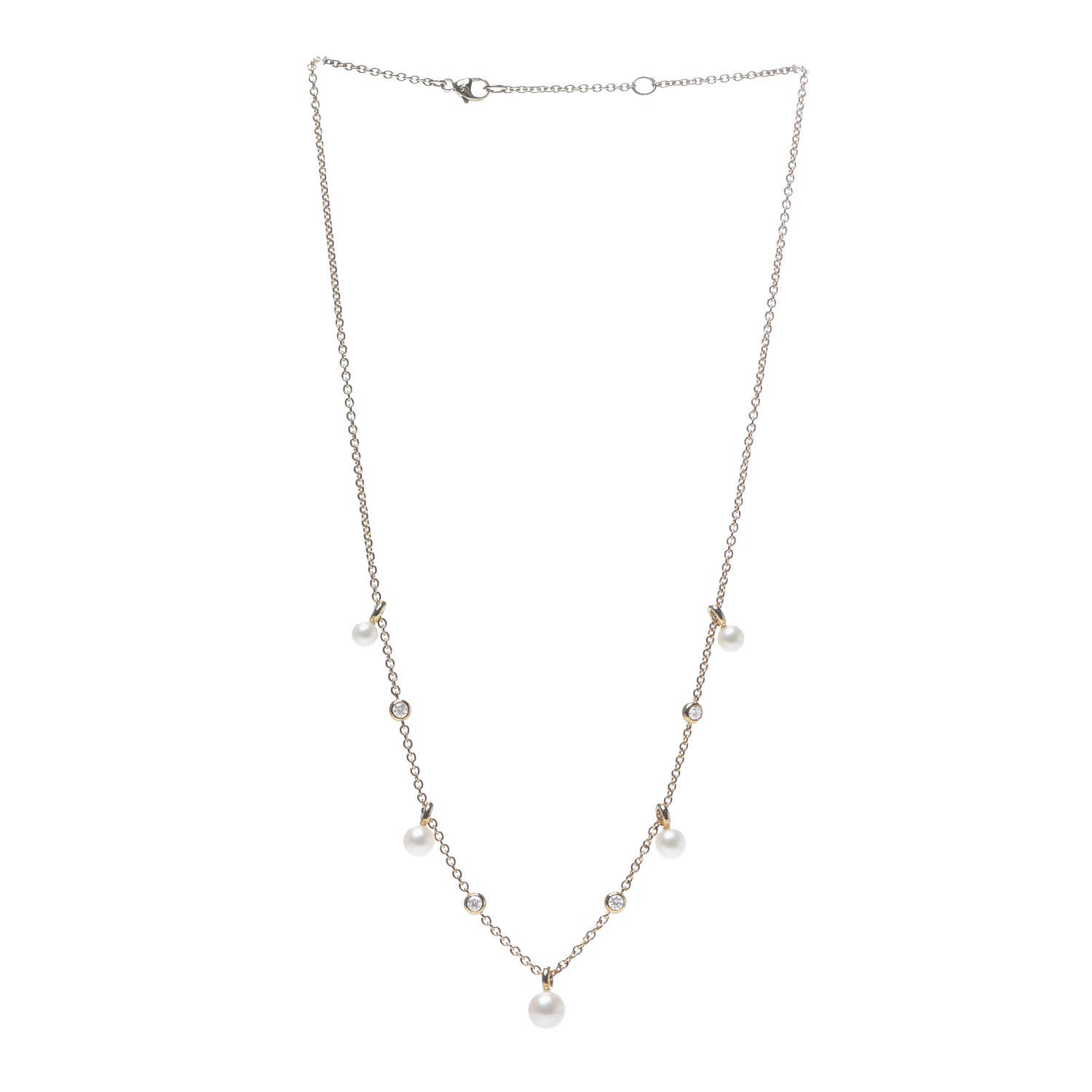 David Yurman 18K Yellow Gold Pearl Diamond Petite Perle Fringe Necklace 3 of 4