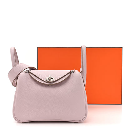Hermes Taurillon Clemence Verso Mini Lindy 20 Mauve Pale Mushroom 11 of 11