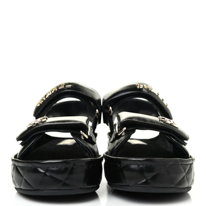 Chanel Shiny Calfskin Logo Platform Sandals 37 Black 2 of 4