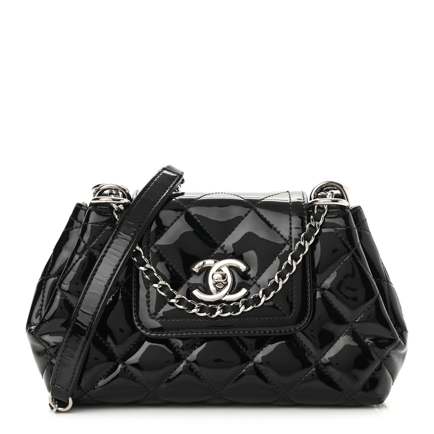 Patent Quilted Coco Shine Small Accordion Flap Black