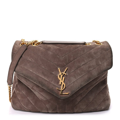 Saint Laurent Suede Y Quilted Monogram Medium Loulou Chain Satchel Taupe 1 of 7