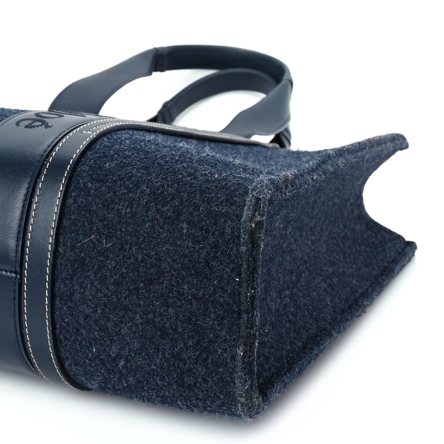 Chloe Felt Shiny Calfskin Large Woody Ribbon Tote Obscure Navy 8 of 8