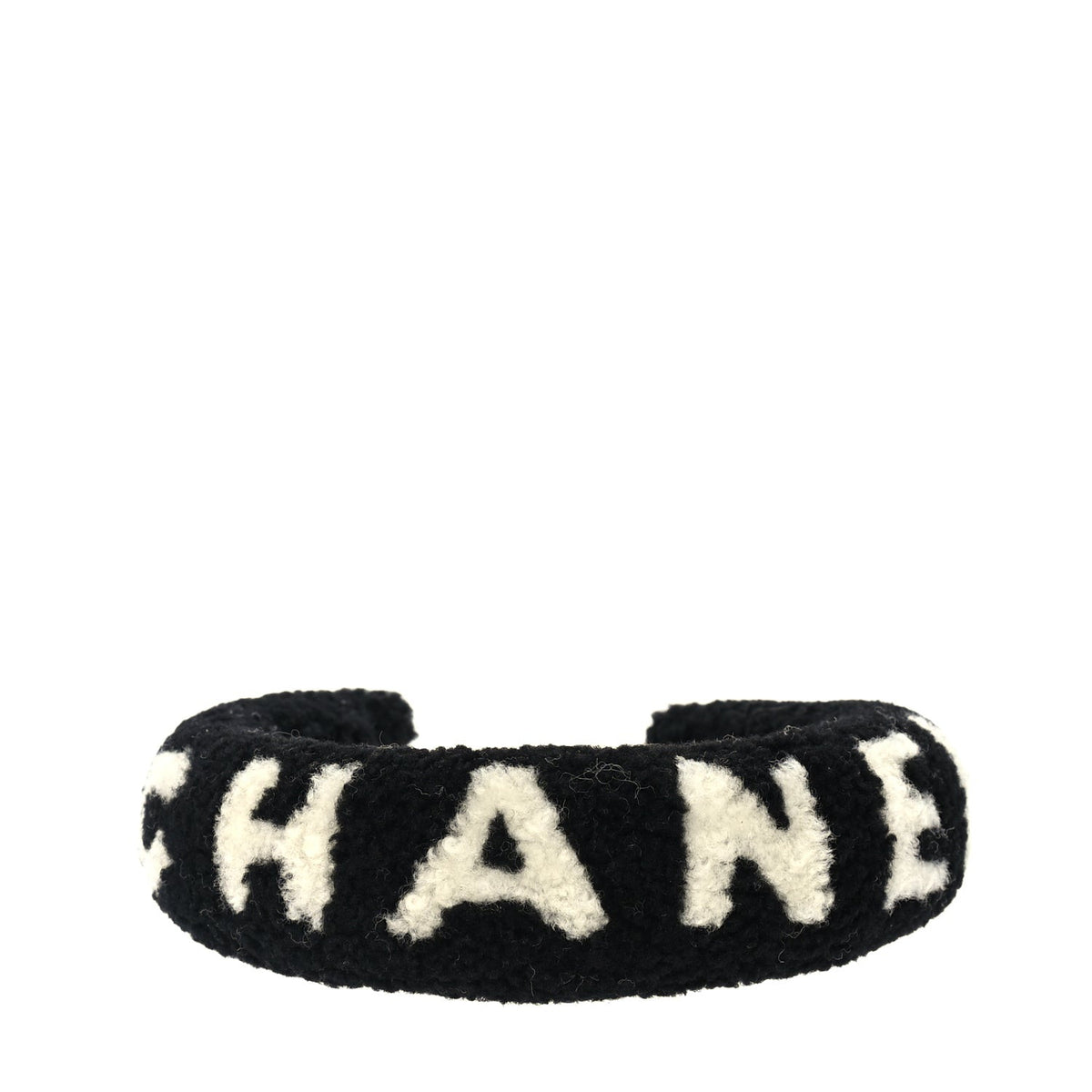 Chanel Shearling Logo Headband Black White 1 of 3