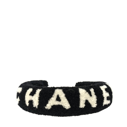 Chanel Shearling Logo Headband Black White 1 of 3