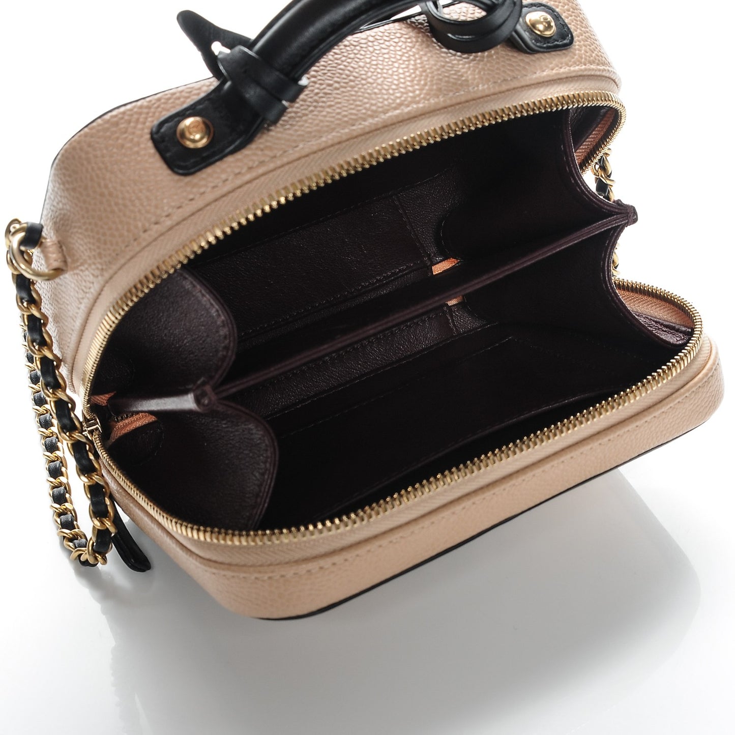 Caviar Quilted Small CC Filigree Vanity Case Beige Black