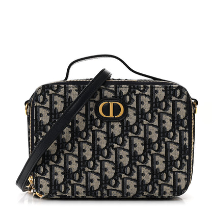 Christian Dior Oblique 30 Montaigne Top Handle Box Bag Blue 1 of 11