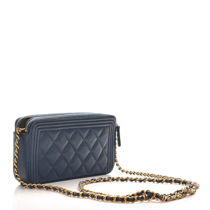 Chanel Caviar Quilted Small Boy Clutch With Chain Dark Blue 3 of 8