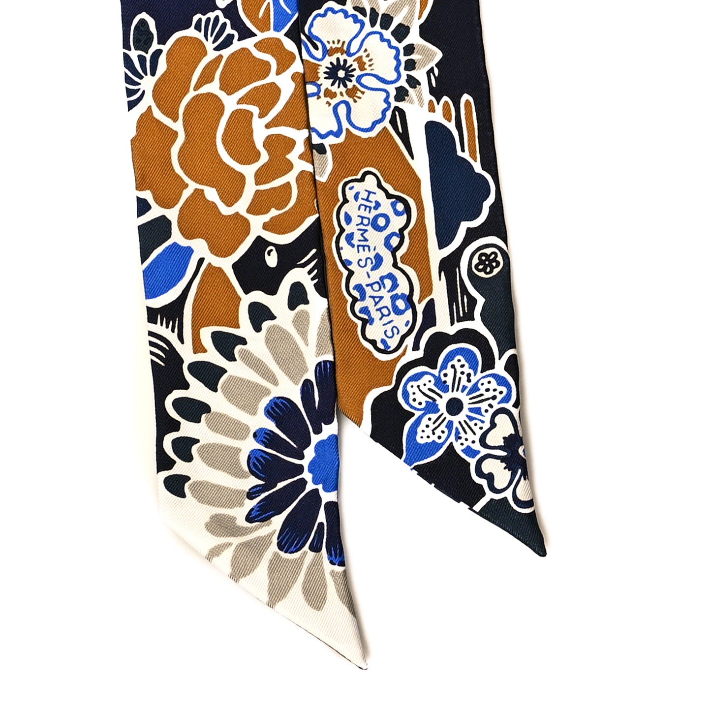 Silk Bingata Twilly Marine Tabac White