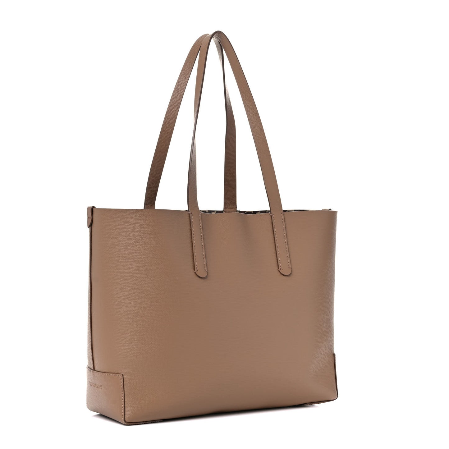 Calfskin TB Motif Embossed Medium Tote Camel