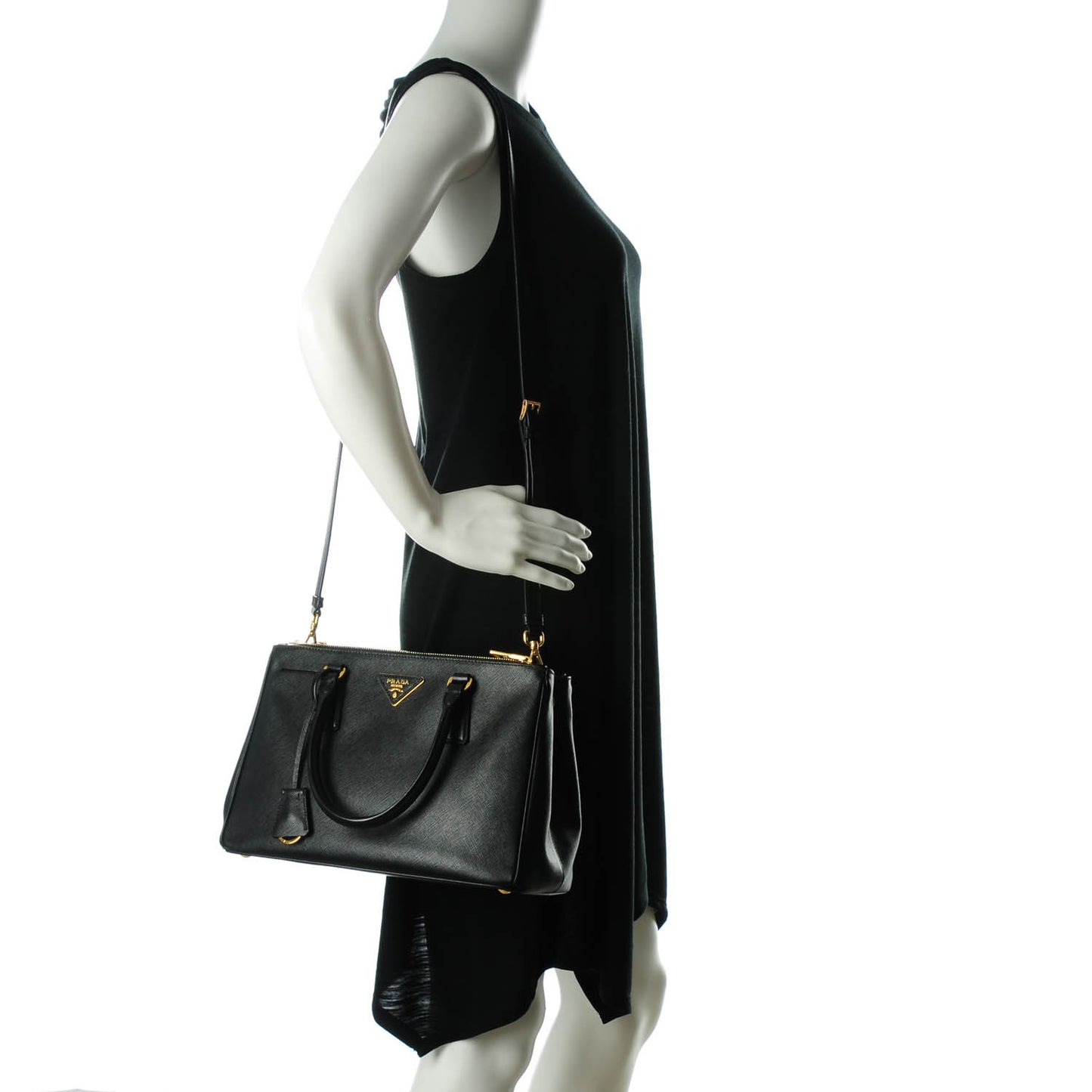 Saffiano Small Galleria Double Zip Tote Black