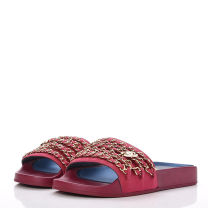 Chanel Satin Chain Flat Sandals 35 Dark Fuchsia 3 of 8