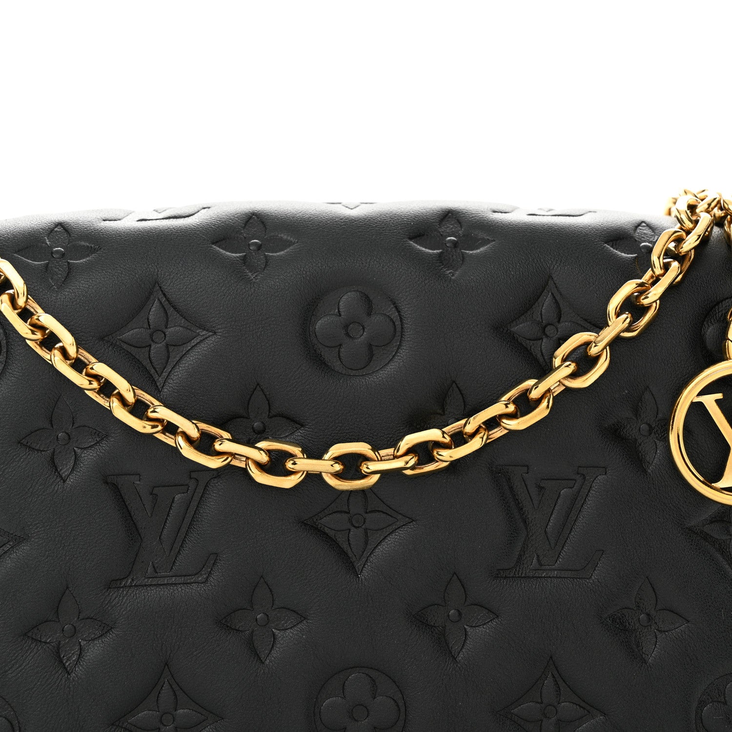 Louis Vuitton Lambskin Embossed Monogram Pochette Coussin Black 7 of 10