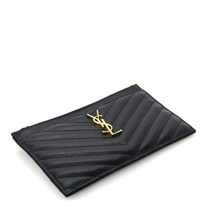 Saint Laurent Grain De Poudre Chevron Monogram Bill Pouch  Black 5 of 7