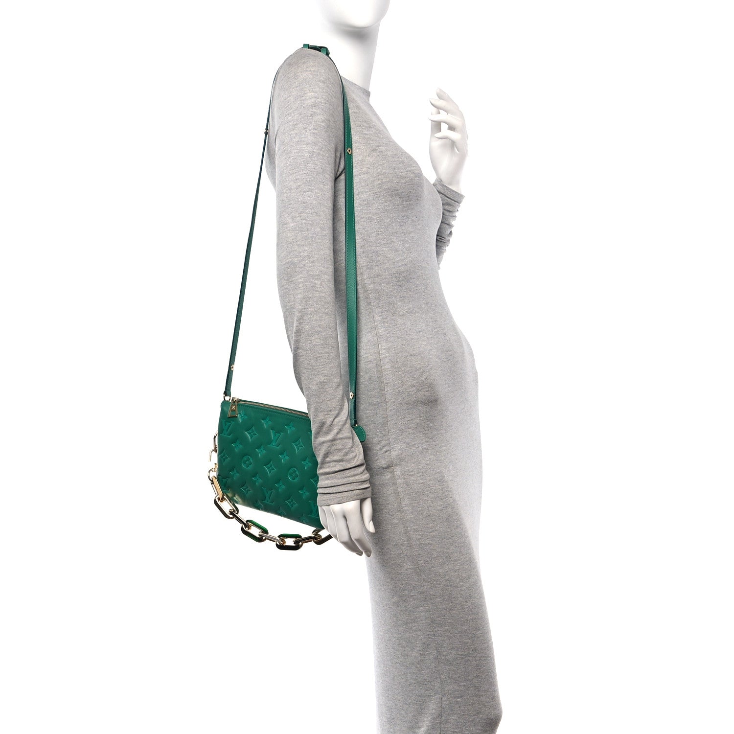 Louis Vuitton Lambskin Embossed Monogram Coussin BB Emeraude 2 of 11