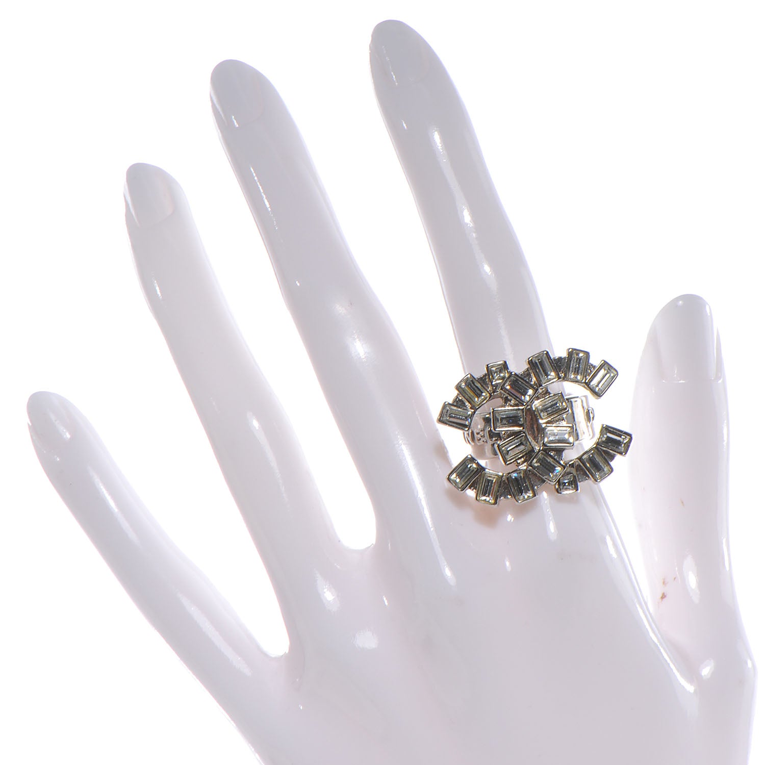 Chanel Crystal Baguette CC Logo Ring 6.5 Silver 2 of 6