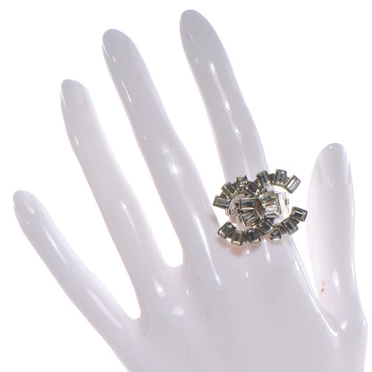 Chanel Crystal Baguette CC Logo Ring 6.5 Silver 2 of 6