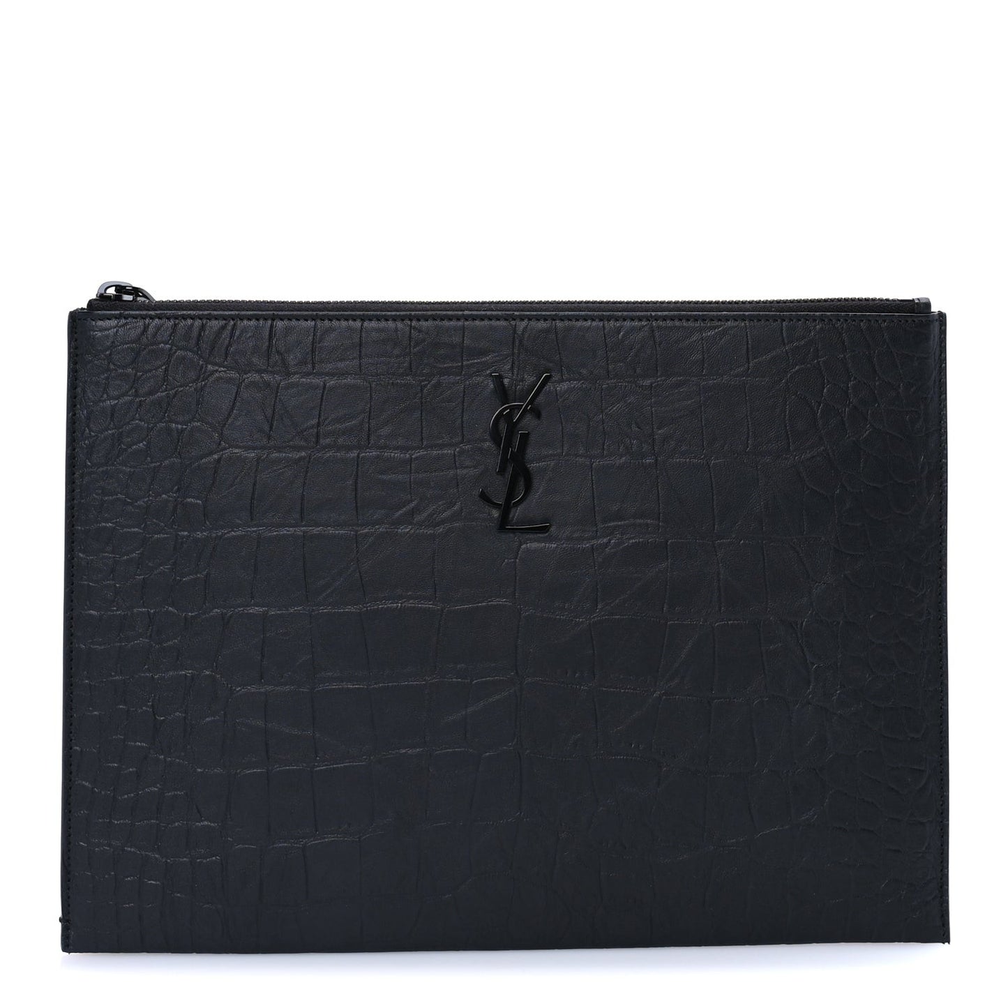 Calfskin Crocodile Embossed Tablet Pouch  Black