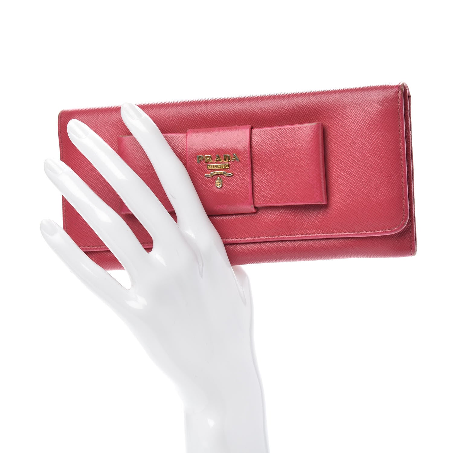 Prada Saffiano Bow Continental Wallet Peonia 2 of 12