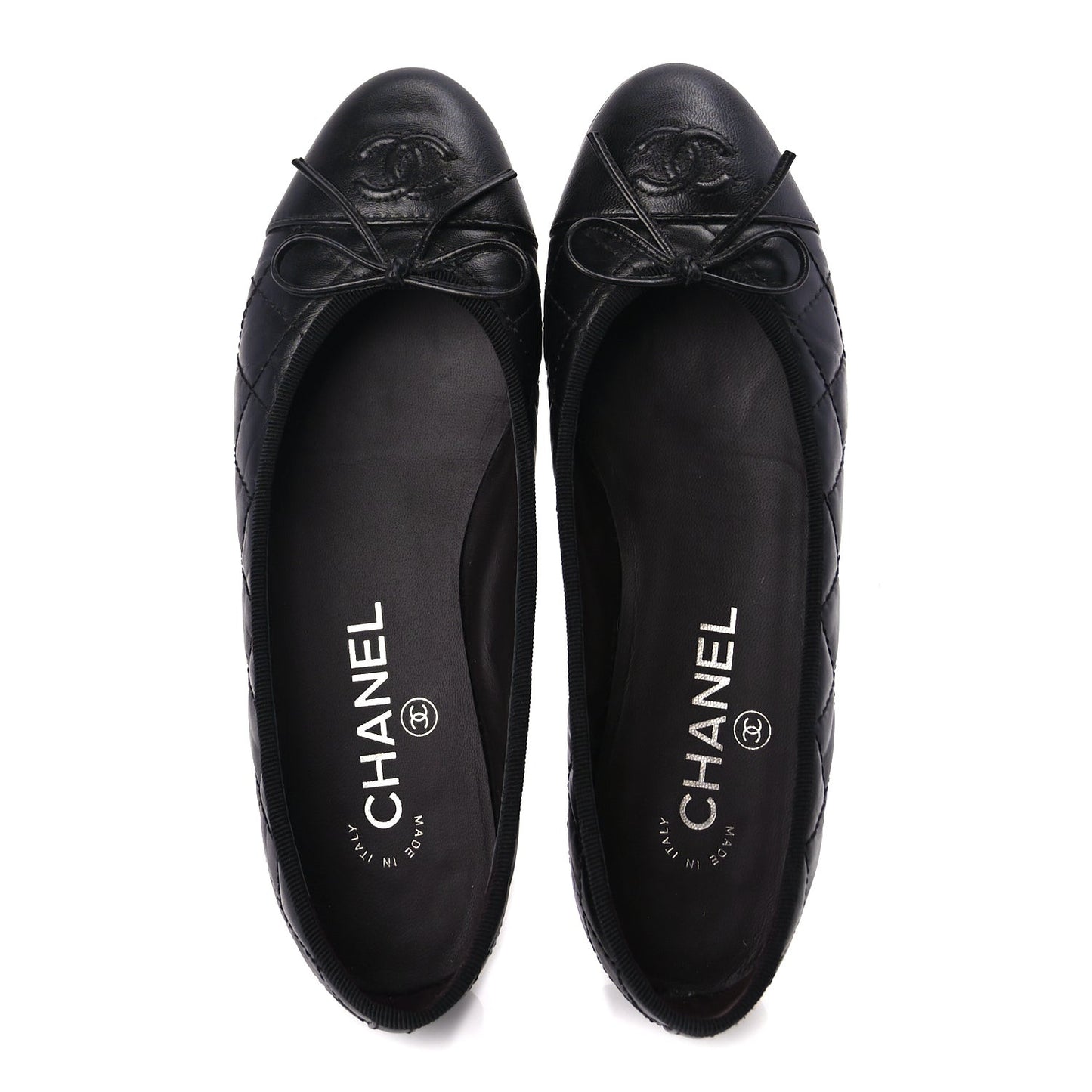 Aged Calfskin Quilted CC Cap Toe Ballerina Flats 36 Black