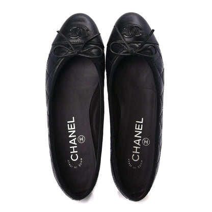 Chanel Aged Calfskin Quilted CC Cap Toe Ballerina Flats 36 Black 5 of 9